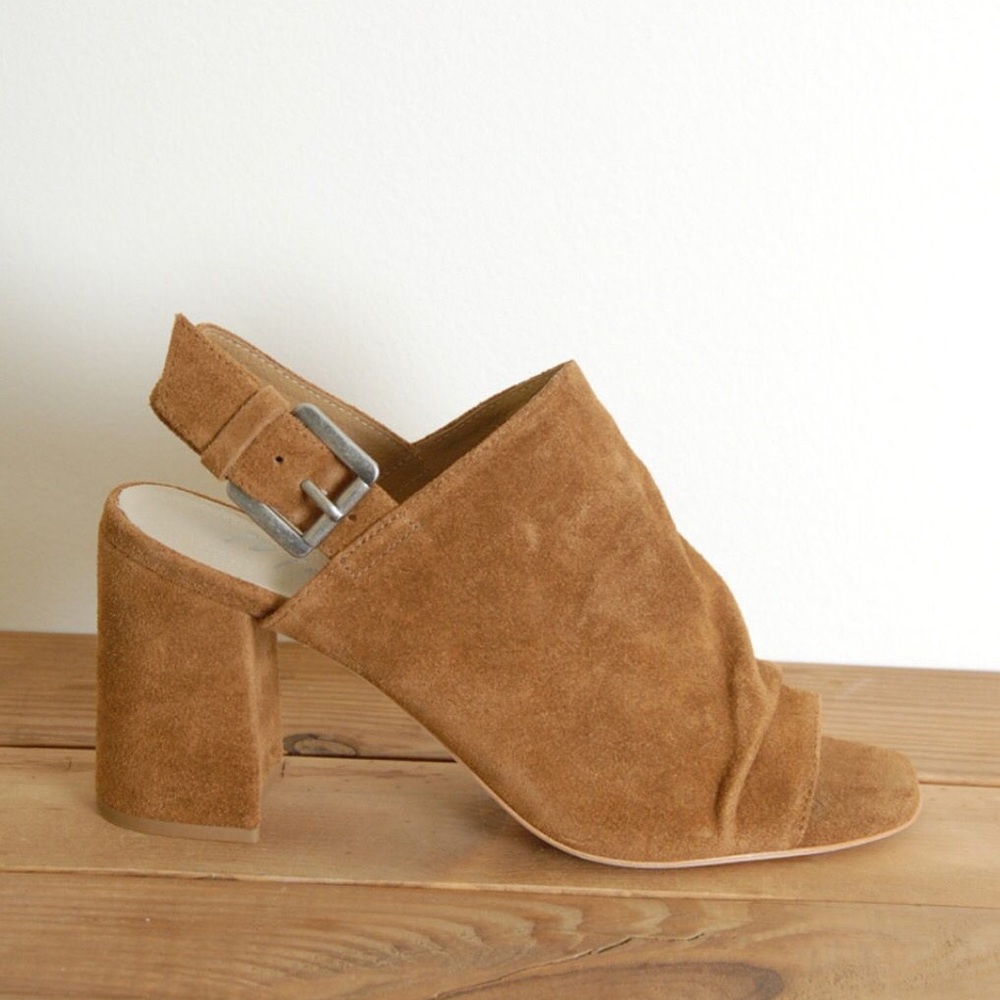 Butter Soft Suede Slingback Peep Toe Rushed Mule - Picture 2 of 4